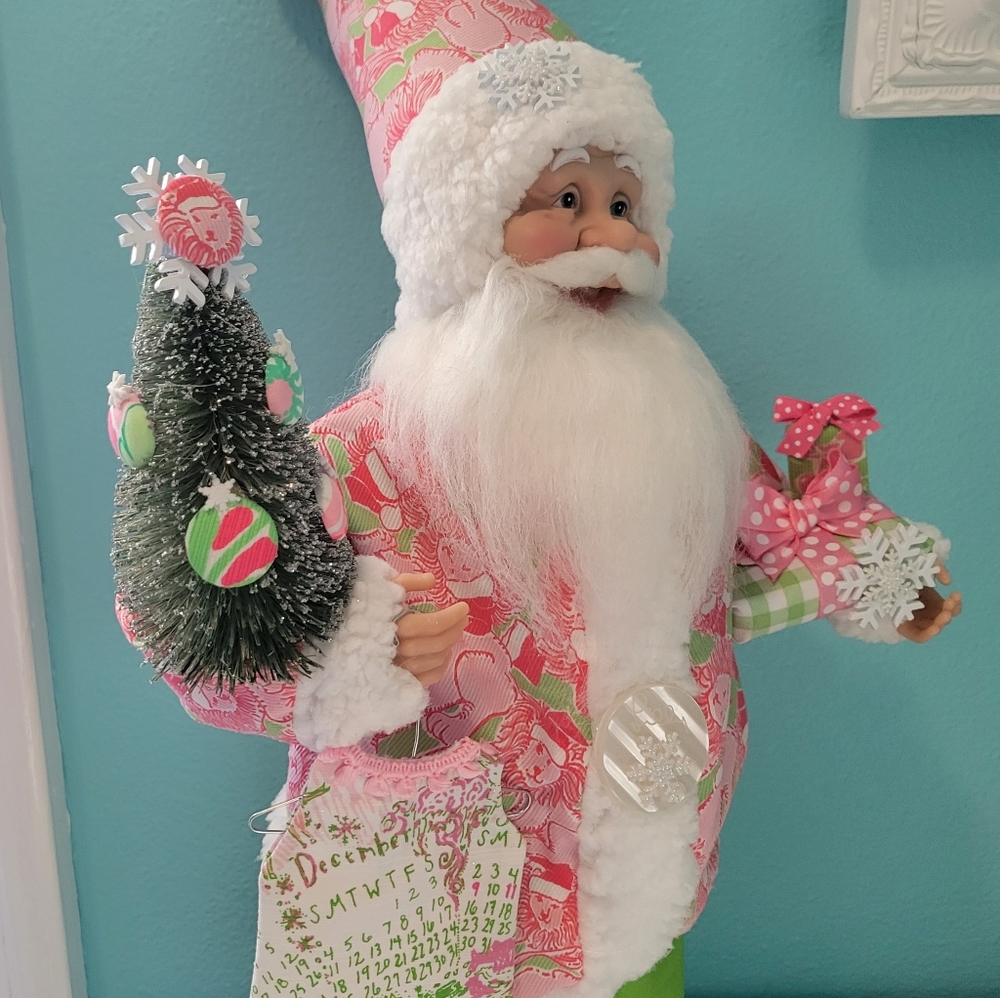 21" Santa made by me with authentic Lilly Pulitzer Santa Lion fabric
